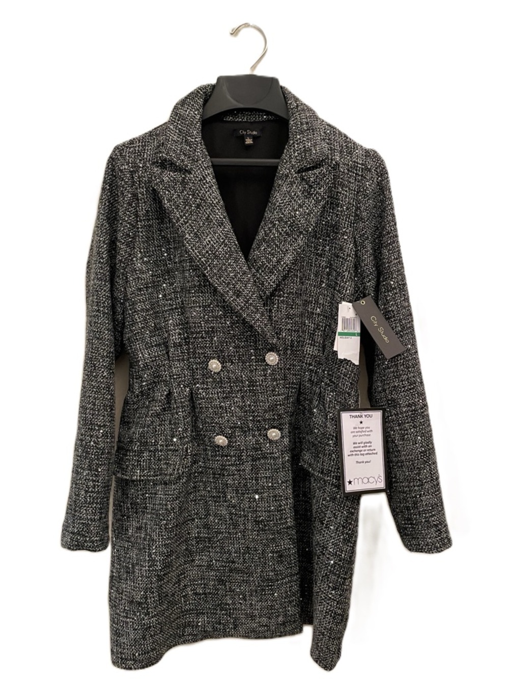City Studio Black & White Tweed Blazer with Crystal Buttons